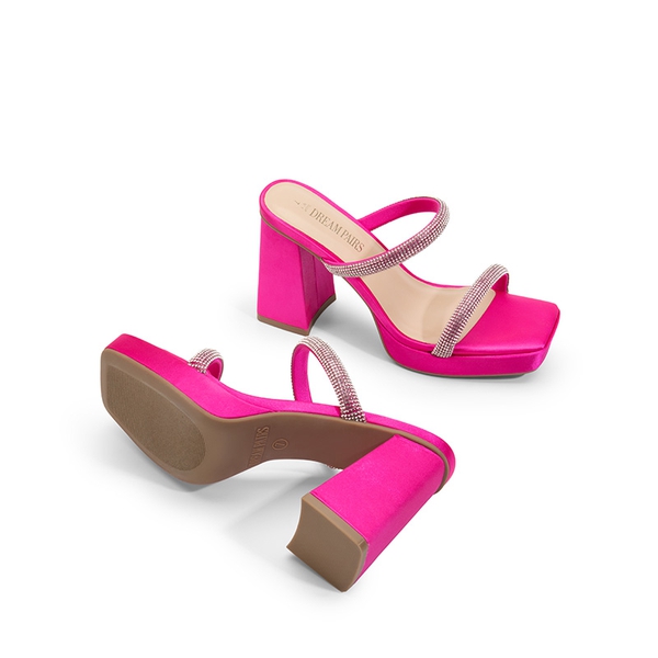 Rhinestone Straps Chunky Sandals - HOT PINK-RHINESTONE - 5
